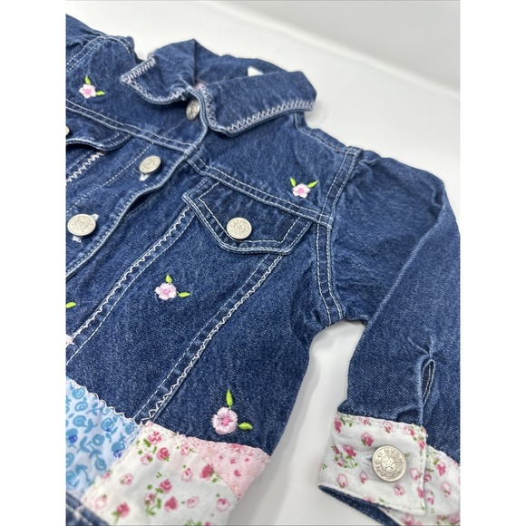 Vintage Cute Femme Denim Jean Jacket Toddler 18 Months Patchwork Floral - Picture 4 of 8
